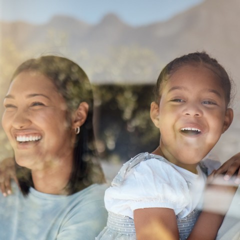 family in window